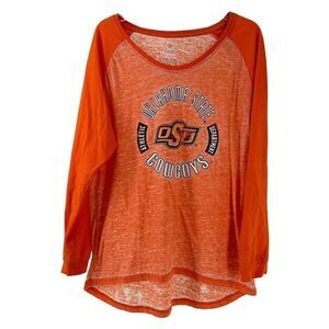 OSU Cowboys Long Sleeve T-Shirt Orange Burnout Womens Size L Oklahoma Colosseum